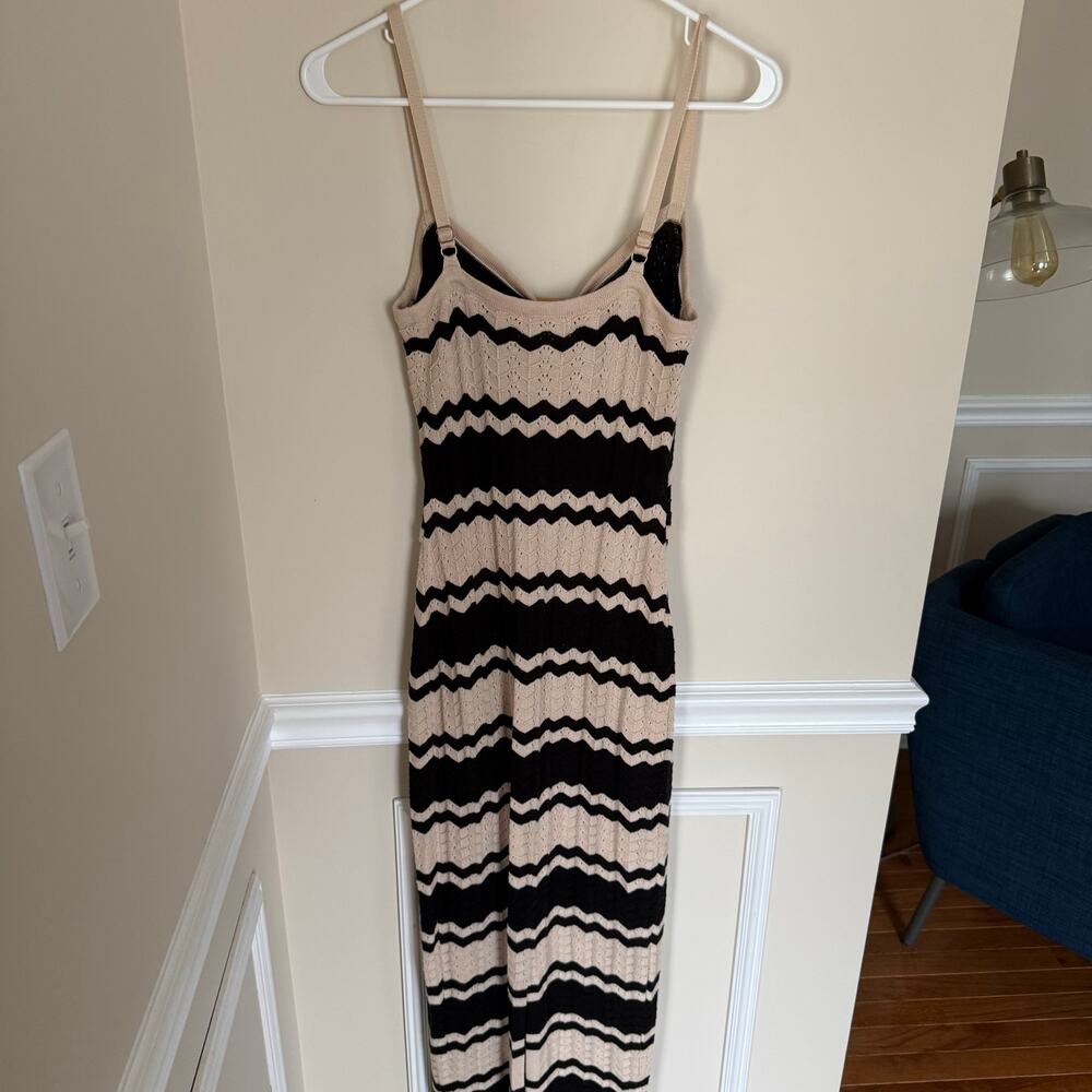 Seven Wonders Bohemian Vacation Style Zig-Zag Knit Ring Front MIDI Dress Summer - Picture 4 of 13